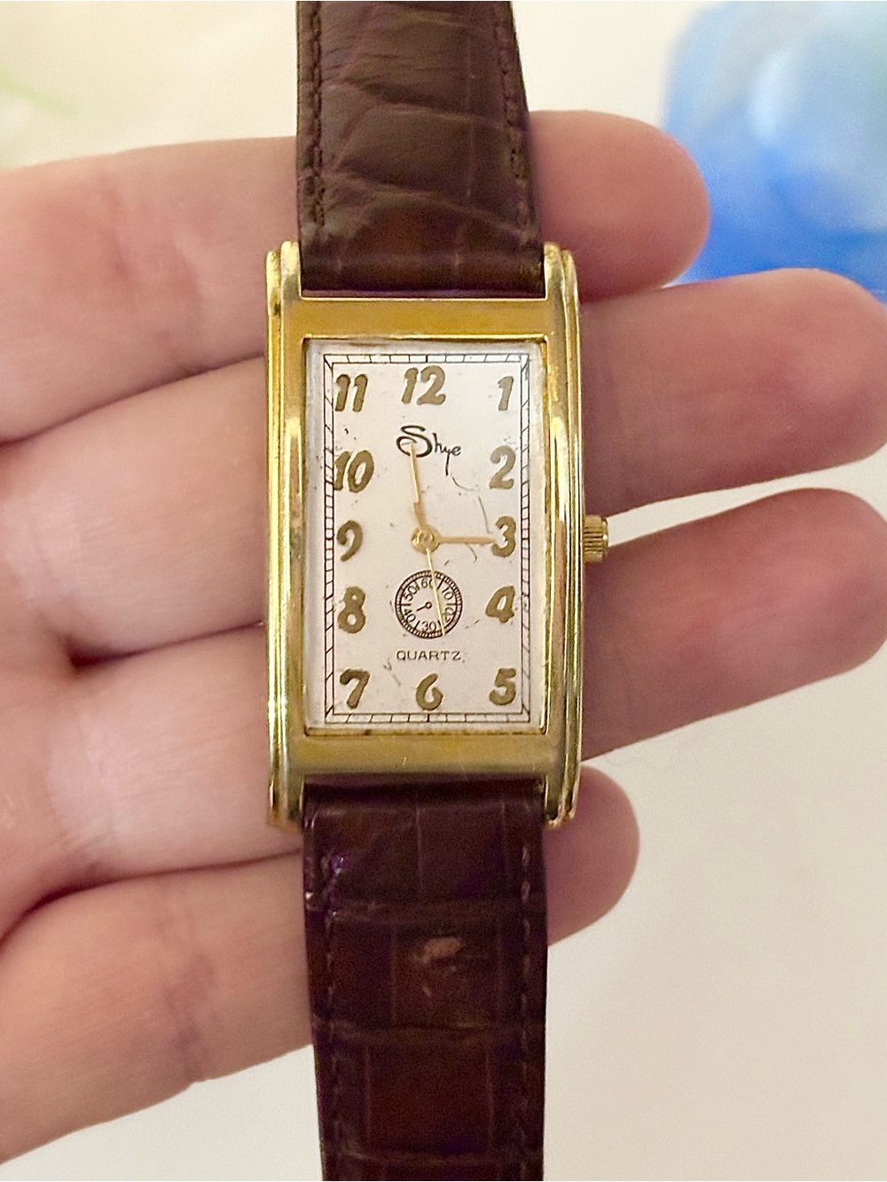Women's Vintage Rectangular Gold Tank Watch Genuine Brown Italian Leather Strap